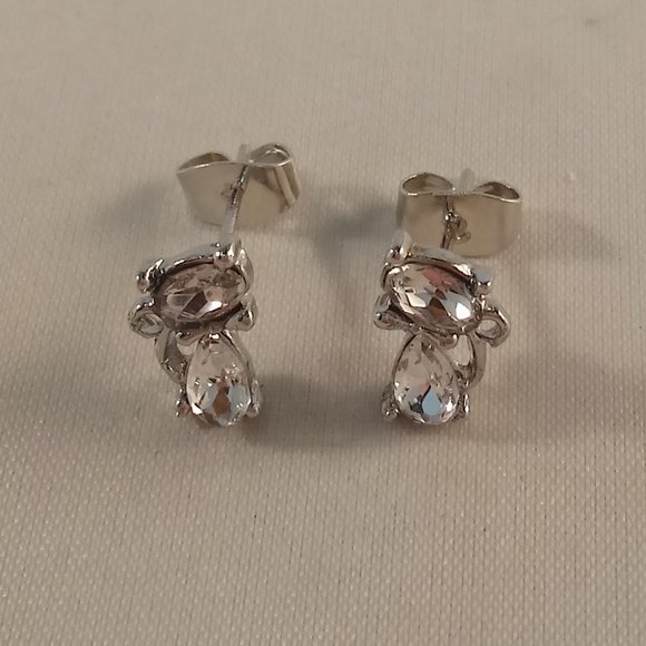925 Sterling Silver Cat Bow Swirl Diamond Zircon Cat Stud Earrings Party Gift - Picture 2 of 4
